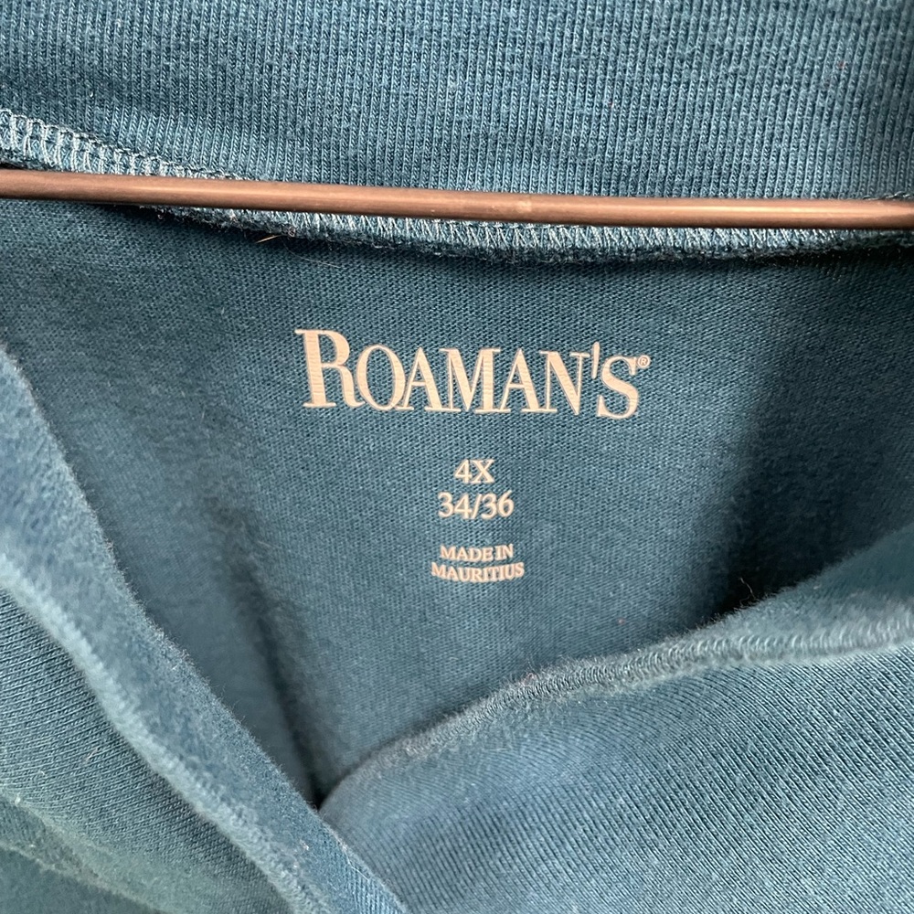 Roaman’s Blue Overlap V Neck Long Sleeve Cotton Knit Top Size 4X - Picture 3 of 4